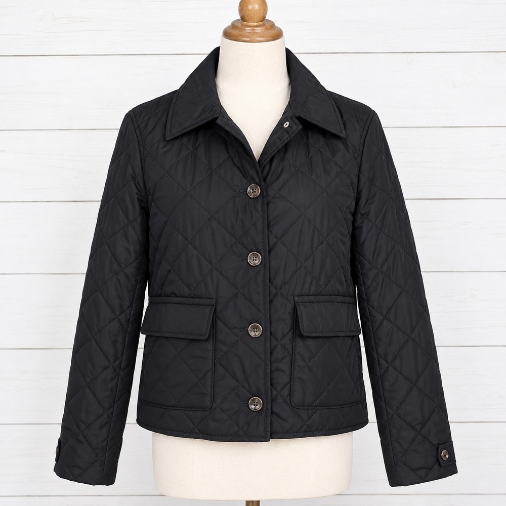 J Crew Signature Puffer Quilted Lady Jacket Black Button Down Light PrimaLoft XL